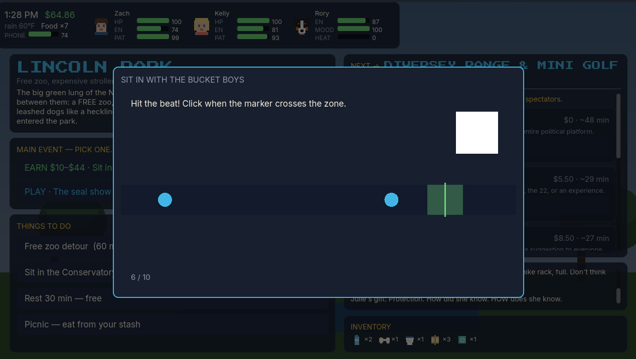 The bucket-drumming minigame, a timing-based engine