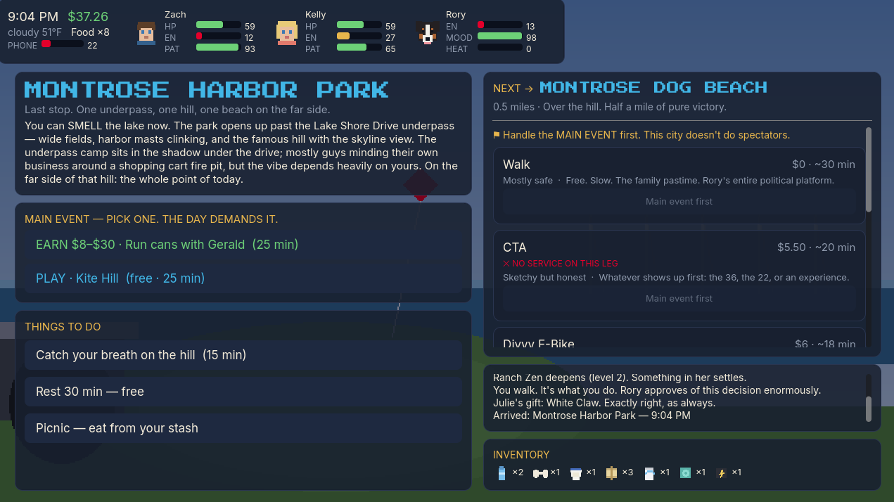 The Montrose Harbor Park stop screen, the last one before the beach