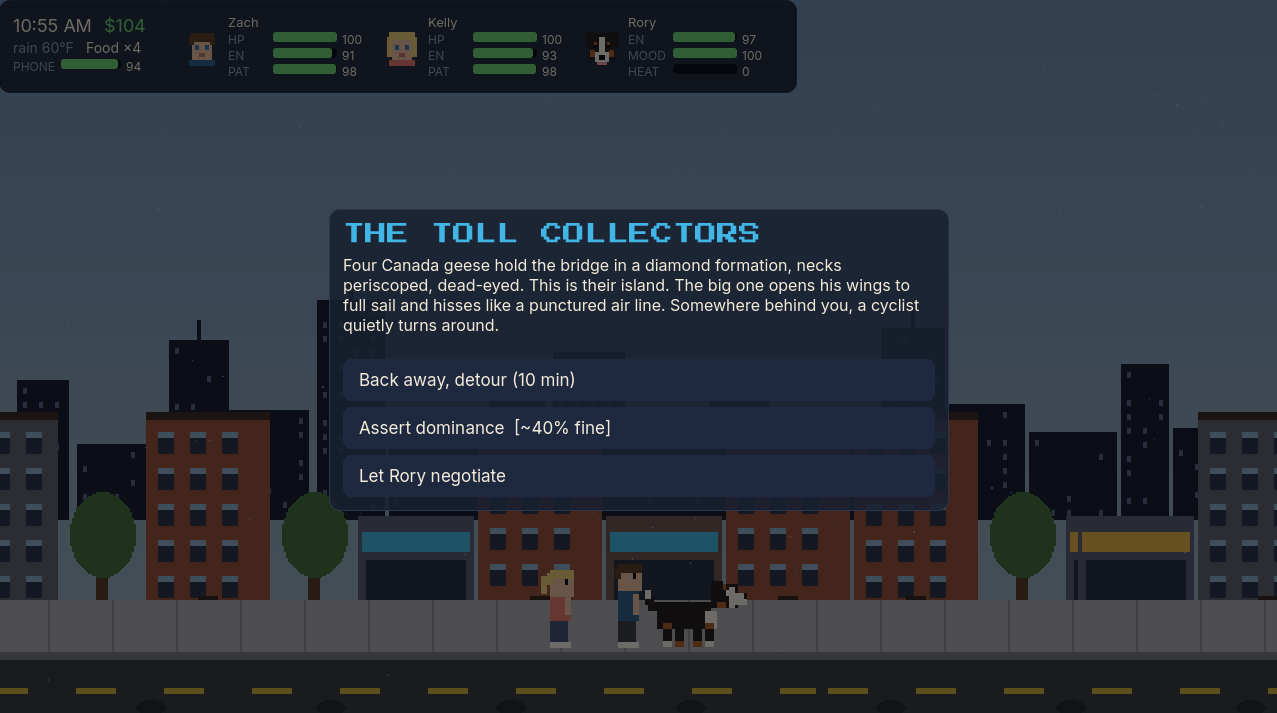 An event card in which someone collects an improvised toll